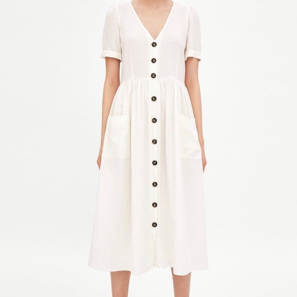 Zara Dresses & Skirts - Zara White Short Sleeve Button Down Midi Dress